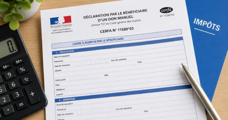 Cerfa 11580 : télécharger le formulaire de déclaration de don manuel